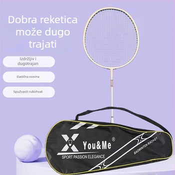 YOU&ME badminton raketa s okvirom od karbonsko- aluminijske legure, vlaknaste strune, težina 95–100 g, srednja tvrdoća, za amatere i napredne igrače