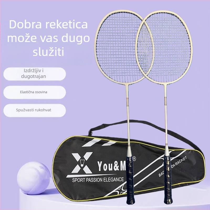 YOU&ME badminton raketa s okvirom od karbonsko- aluminijske legure, vlaknaste strune, težina 95–100 g, srednja tvrdoća, za amatere i napredne igrače