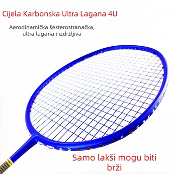 Raketa za badminton od karbonskih vlakana, težina 80–84 g, ravni vrat, drška G5, poliesterne žice