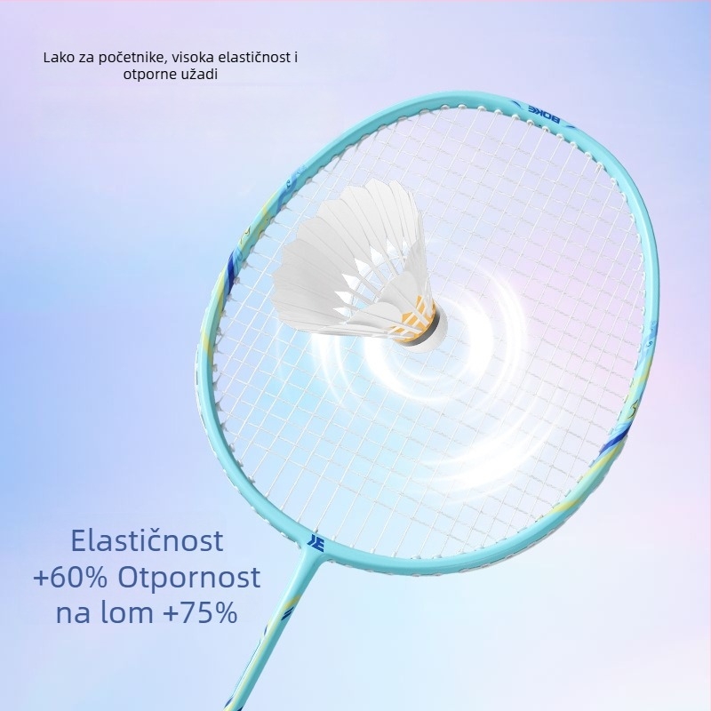 Set reketa za badminton s karbonskim okvirom, ultra lagan 90–94 g, direktan udarac, umjerena tvrdoća, dva reketa u paketu