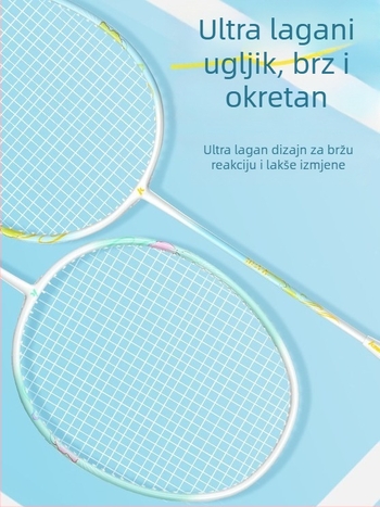 Raketa za badminton od karbonskih vlakana, direktan udarac, 95–100 g, srednja tvrdoća, prilagodljiva