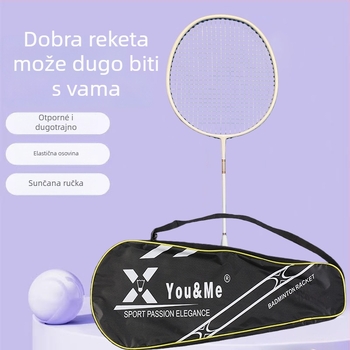 YOU&ME badminton raketa | Okvir materijal: karbonsko-aluminijska legura; Materijal žica: vlakno; Težina: 95–100 g; Čvrstoća: umjereno; Pogodno za amatere, srednje i napredne igrače