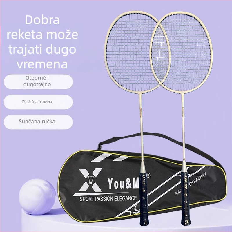 YOU&ME badminton raketa | Okvir materijal: karbonsko-aluminijska legura; Materijal žica: vlakno; Težina: 95–100 g; Čvrstoća: umjereno; Pogodno za amatere, srednje i napredne igrače