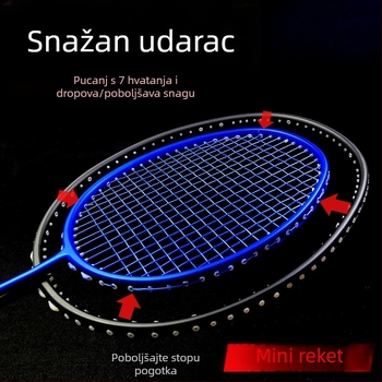 KEYACE badminton reketa — okvir od karbonskih vlakana, težina 75–79 g, izravni udarac, poliesterne žice, mogućnost prilagodbe