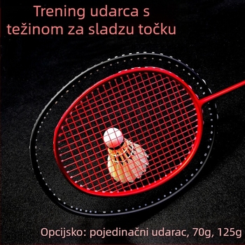 KEYACE badminton reketa — okvir od karbonskih vlakana, težina 75–79 g, izravni udarac, poliesterne žice, mogućnost prilagodbe