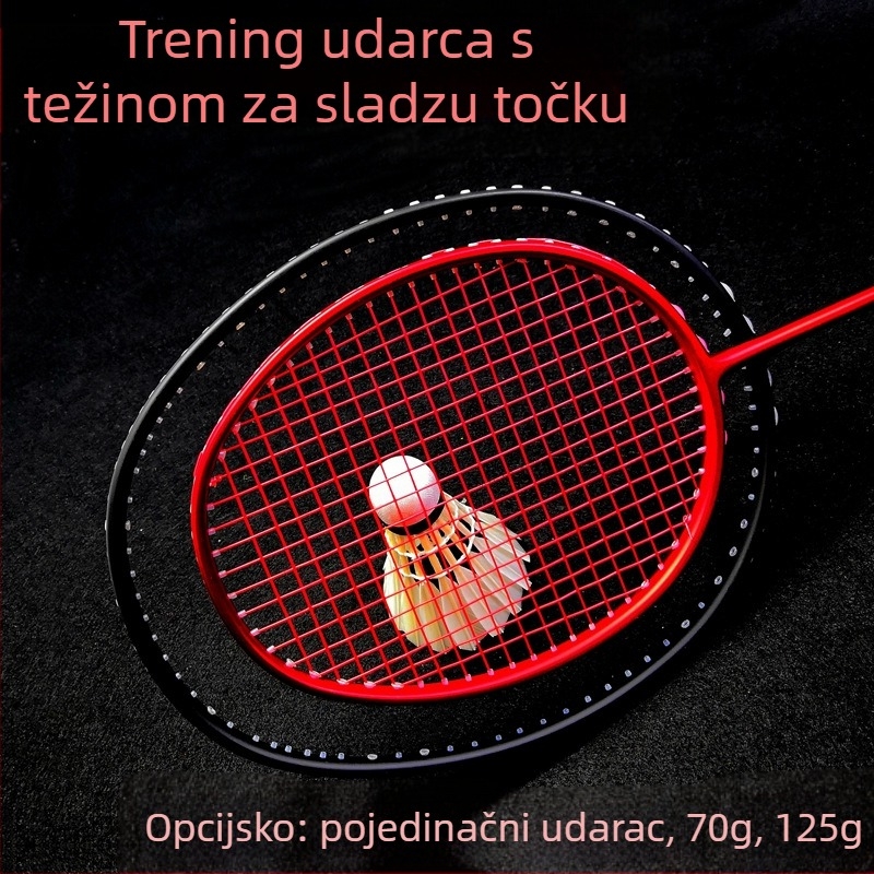 KEYACE badminton reketa — okvir od karbonskih vlakana, težina 75–79 g, izravni udarac, poliesterne žice, mogućnost prilagodbe