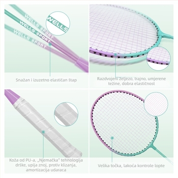 Set badminton reketa (2 kom) – izdržljiv, upija znoj, protuklizna ručka, natjecateljske razine, uključuje loptu i futrolu za rekete; Marka KuangFeng, okvir od željeznog legura, najlon niti