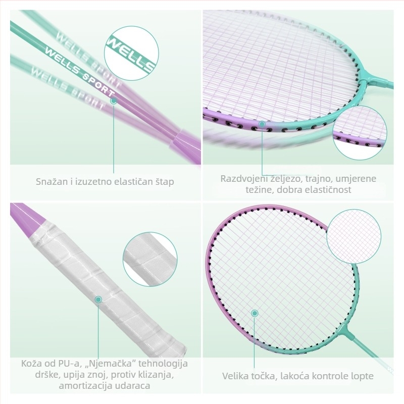Set badminton reketa (2 kom) – izdržljiv, upija znoj, protuklizna ručka, natjecateljske razine, uključuje loptu i futrolu za rekete; Marka KuangFeng, okvir od željeznog legura, najlon niti