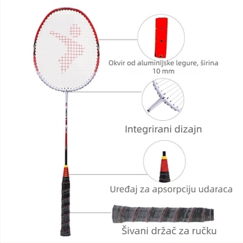 Regail badminton raketa s aluminijskim okvirom, jednokratna konstrukcija, ravna osovina, težina 95–100 g, Fiber Silk konac, prilagodba dostupna