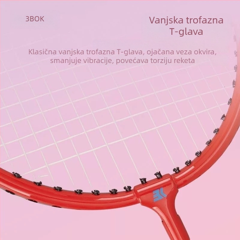 Set raketa za badminton za djecu (par), izuzetno lagan okvir od aluminijske legure, najlon niti, težina 95-100 g, neposredan udarac