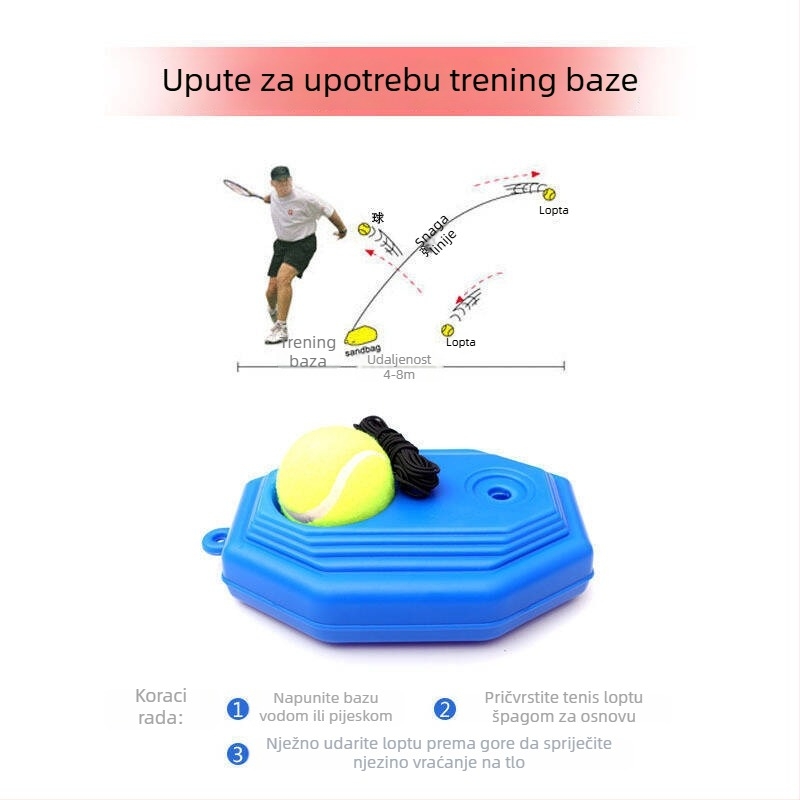 Samostalna teniska trening baza – visoka elastičnost, PP materijal, brend Leke (autorizirani privatni brend), prilagodljiva, pogodna za tenis i badminton