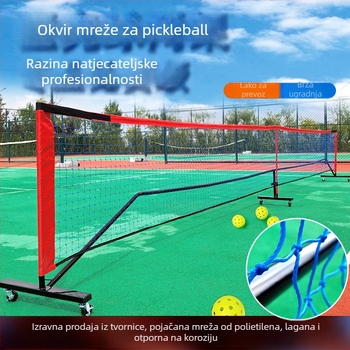Pickleball mrežni okvir – prenosni, sklopivi net set za kućnu i vanjsku upotrebu; materijali: čelična cijev, polietilen, platno