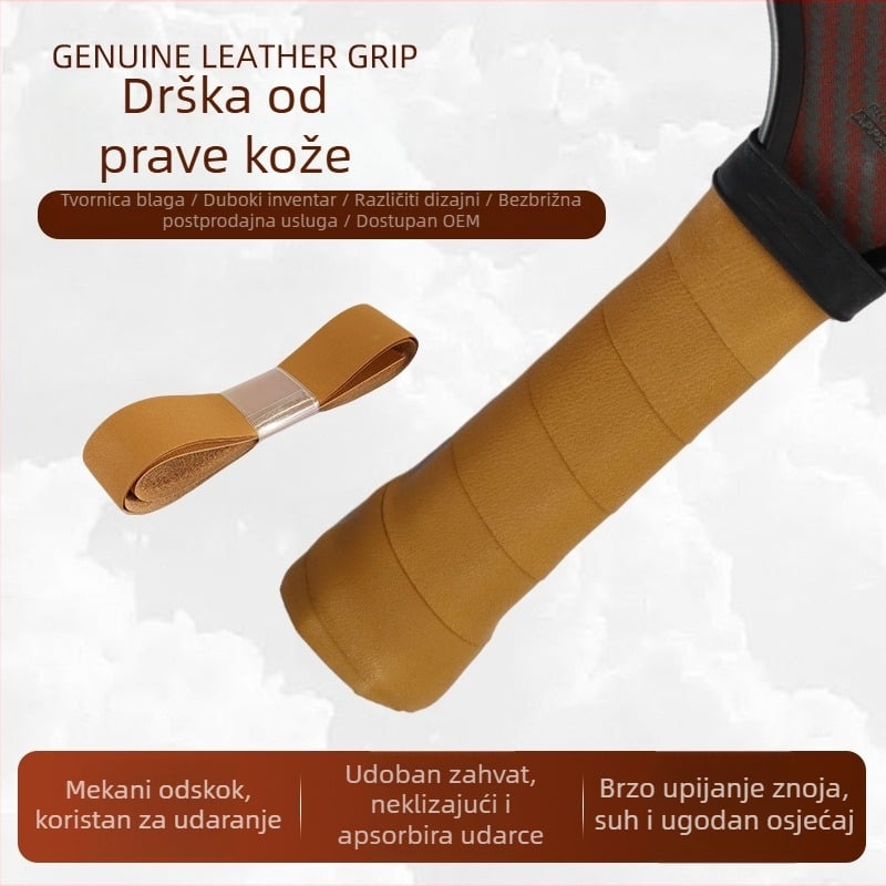 Prava kožna traka za grip za pickleball i badminton štapove, upija znoj, protuklizna, apsorbira udarce.