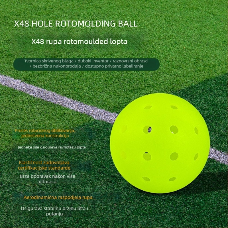 Profesionalna pickleball lopta, 48 rupa, rotomoldirana konstrukcija, PE materijal, težina 26 g ± 3 g, za vanjsku upotrebu