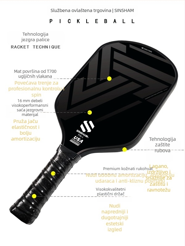 SINSHAM pickleball reket | karbonska vlakna, težina 225 g, prilagodljiva, profesionalna razina natjecanja