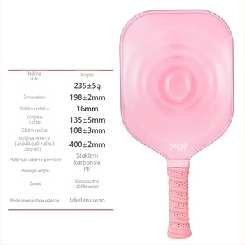 Double Happiness Ripple pickleball palica – natjecateljske klase fiberglas površina, lagana, visoka elastičnost, udoban osjećaj, 235 g