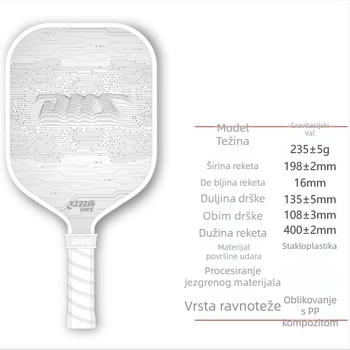 DHS pickleball reketa od staklenih vlakana, Gravity Wave balans, masa 235 g