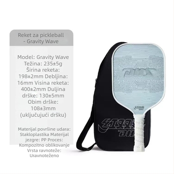 DHS pickleball reketa od staklenih vlakana, Gravity Wave balans, masa 235 g