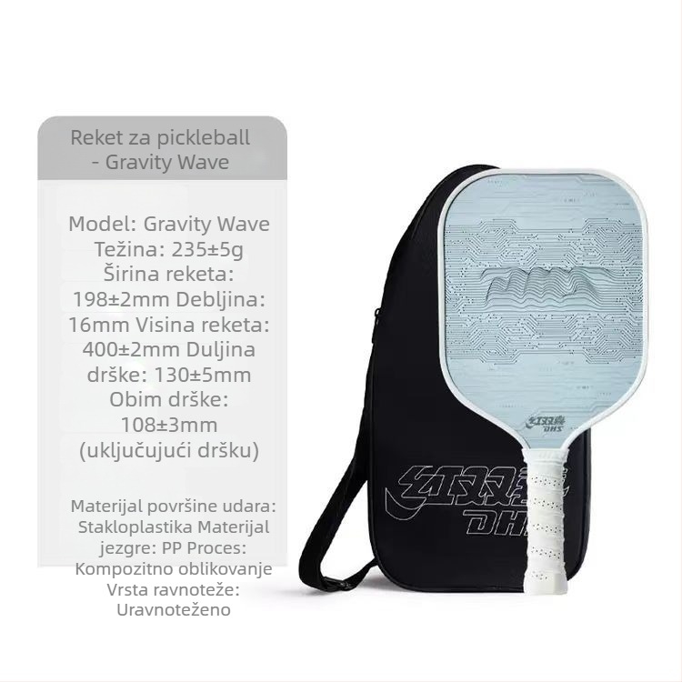 DHS pickleball reketa od staklenih vlakana, Gravity Wave balans, masa 235 g