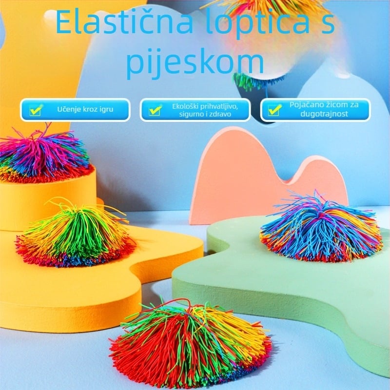Igračka vrećica s pijeskom za osjetilni trening, plastična konstrukcija, gumena lopta, potiče osjetnu percepciju i koordinaciju ruka-oko; za uzrast 15–35; 14+.
