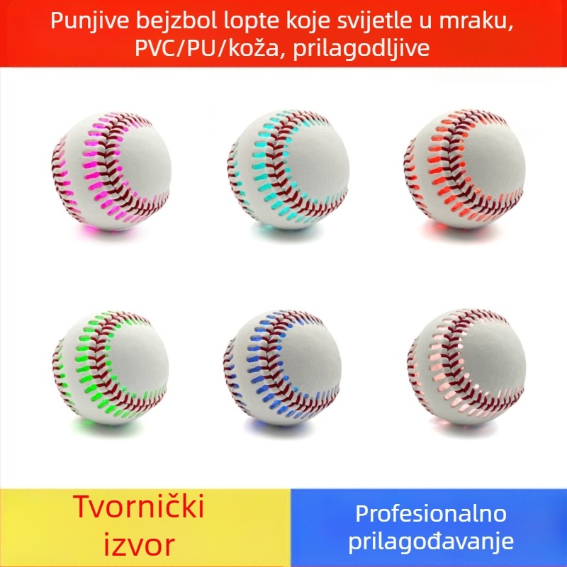9-inčna kožna bejzbol lopta s LED osvjetljenjem, šareni sjaj, mogućnost prilagodbe logotipa