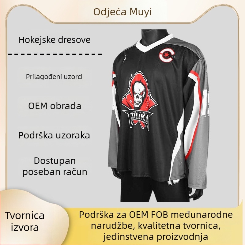 Mladi tim hokejaški dres, prilagođena štampa, širok kroj, brzo sušeći mrežasti materijal, s brojevima i natpisima