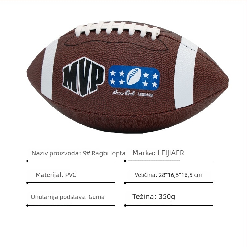 Rugby lopta – Marka leijiaer, PVC materijal, šivanje strojem, mogućnost otiska logotipa, prilagodljivo
