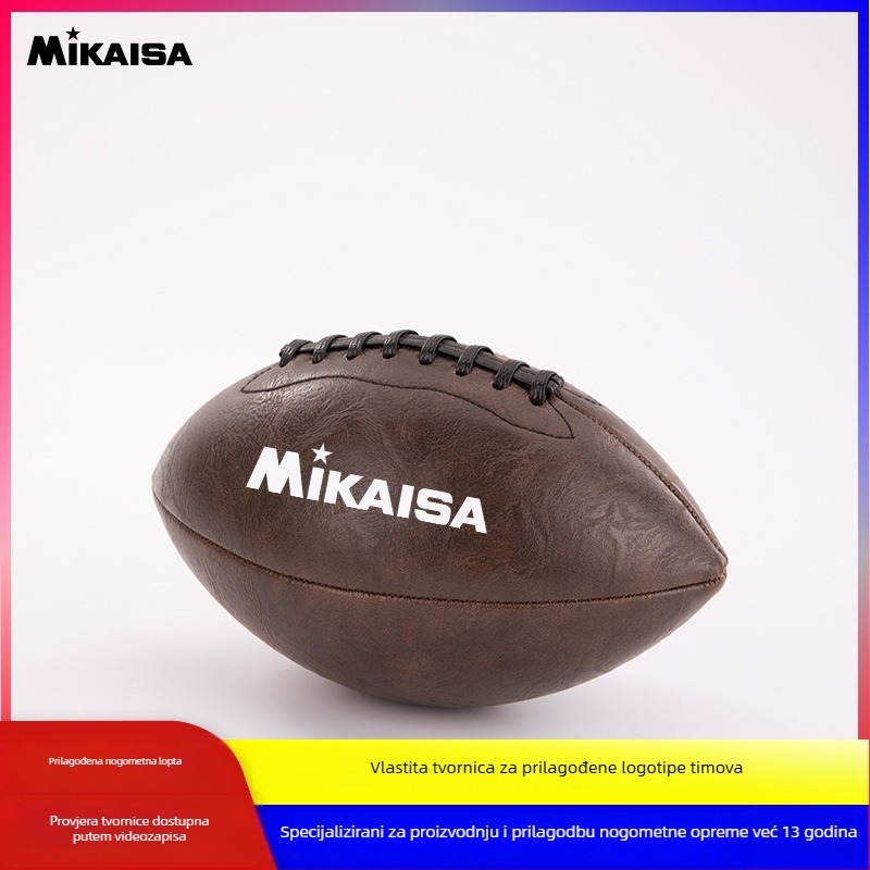 Rugby lopta Mikaisa, PU materijal, šivanje strojem, otisnuto logo OK, odobrene privatne marke