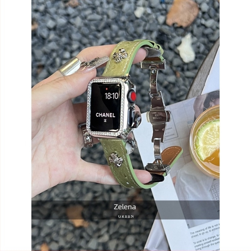 Remen za Apple Watch s kopčom leptira, kožni izgled pštrosa, marka Nothing, kompatibilan s Apple Watch, remen od Super Fiber materijala, moderan stil