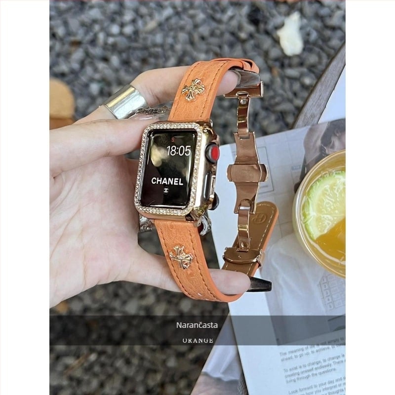 Remen za Apple Watch s kopčom leptira, kožni izgled pštrosa, marka Nothing, kompatibilan s Apple Watch, remen od Super Fiber materijala, moderan stil