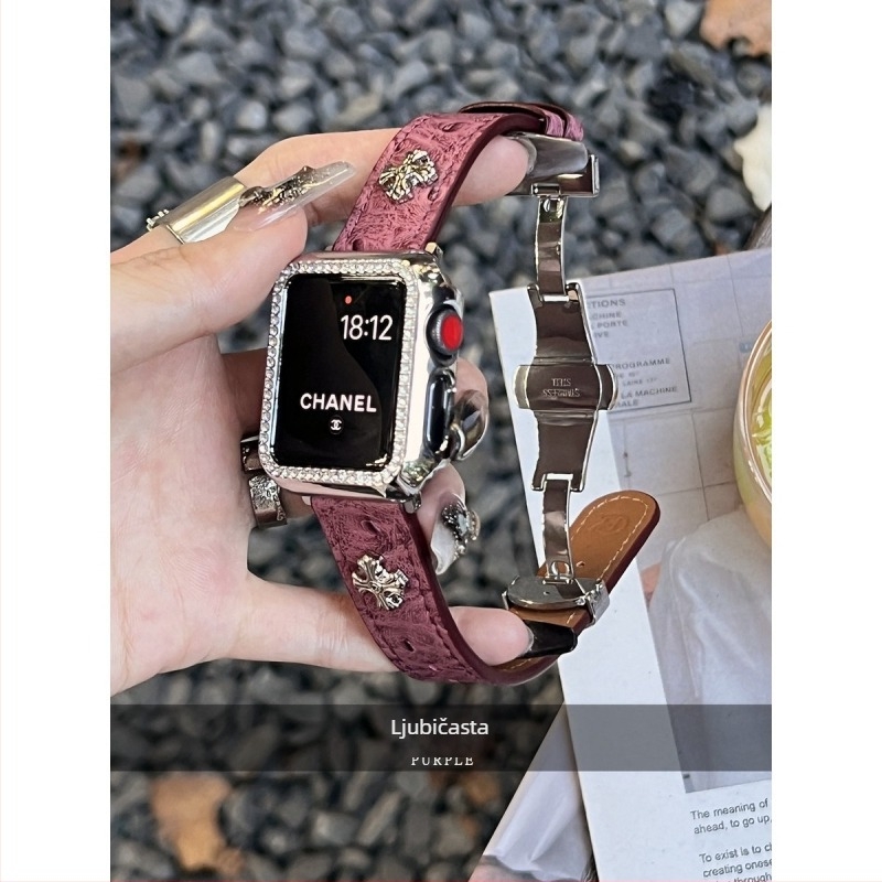 Remen za Apple Watch s kopčom leptira, kožni izgled pštrosa, marka Nothing, kompatibilan s Apple Watch, remen od Super Fiber materijala, moderan stil