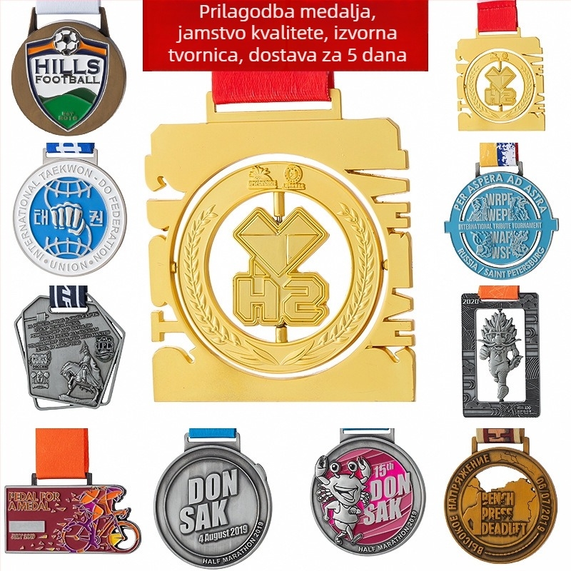 Metalna medalja za događaje, cinkova legura, zlatno obložena, prilagodljiv ispis logotipa, težina 60 g