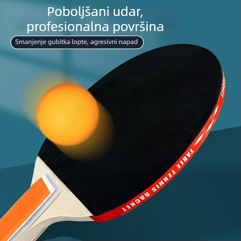 Coska raketa za stolni tenis s poplar bazom, guma s ljepilom pozitivnih i negativnih čestica, vodoravni udar, mogućnost prilagodbe