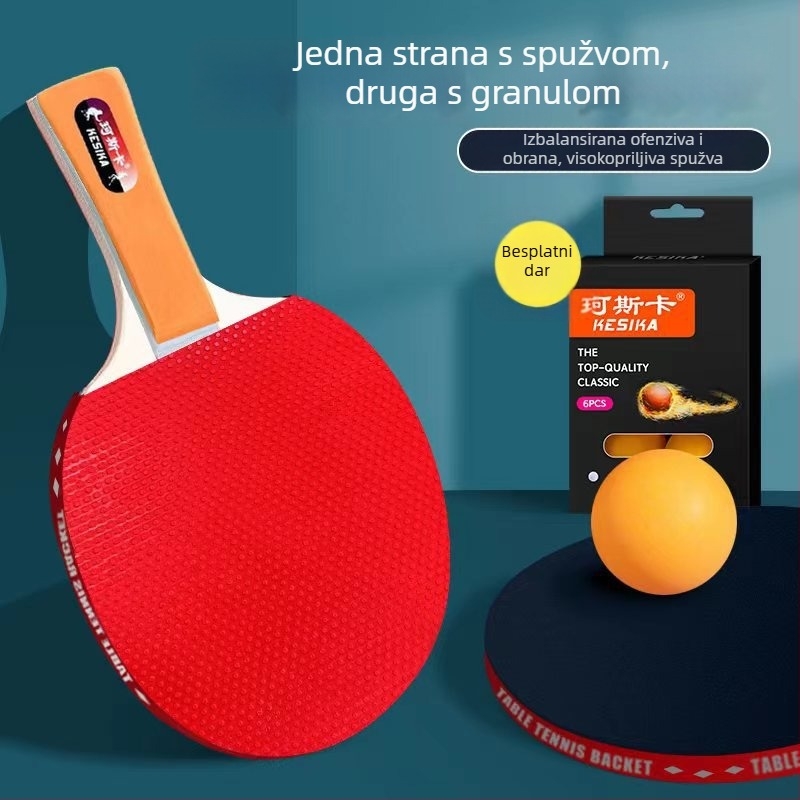 Coska raketa za stolni tenis s poplar bazom, guma s ljepilom pozitivnih i negativnih čestica, vodoravni udar, mogućnost prilagodbe