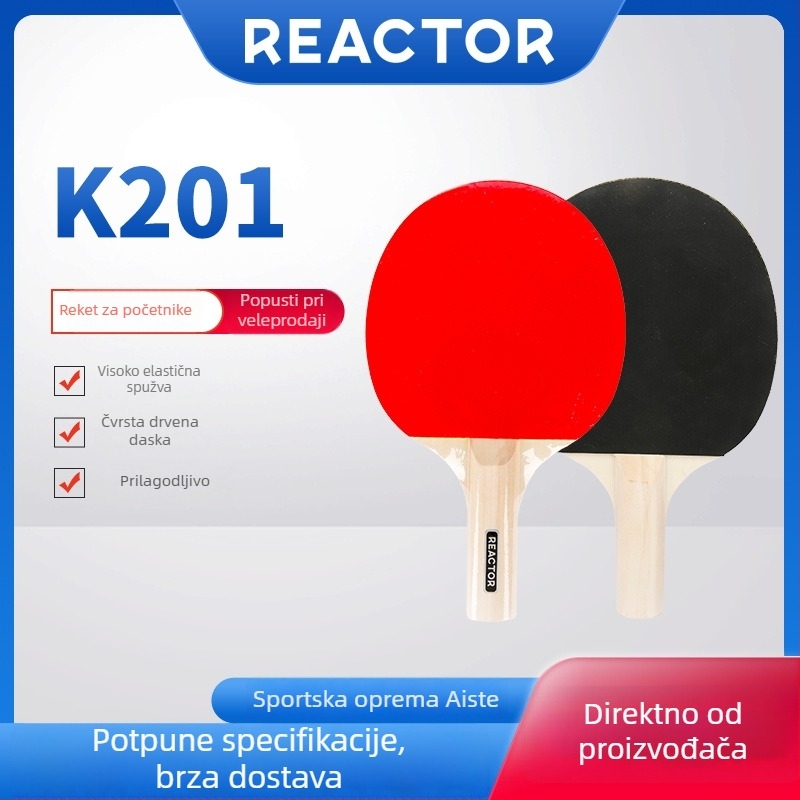 Astor K201 početna raketa za stolni tenis, 5 slojeva baze od lipovog drva, guma s reverznim ljepilom, horizontalni udar, jednostruko pakiranje