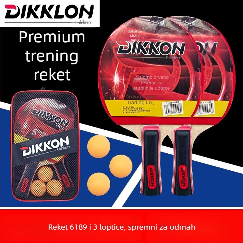 Dikaron 8169 Raketa za stolni tenis za početnike – horizontalna raketa, topolsko drvo, paket od dvije rakete i tri lopte