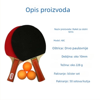 Conronte raketa stolni tenis, direktan udar, baza od topolova drva, guma s pozitivnim ljepilom