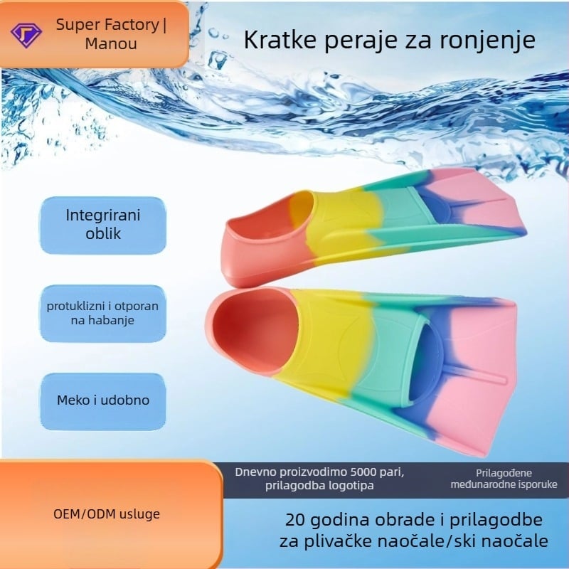 Silikonske kratke plivačke peraje za trening i ronjenje, protuklizne, lagane, za odrasle i djecu, s mrežastom vrećicom