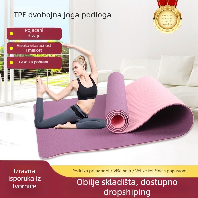 TPE joga podloga, dvostrano protuklizna, bez mirisa, 6–8 mm debljine, 600–800 g, za trčanje i fitness
