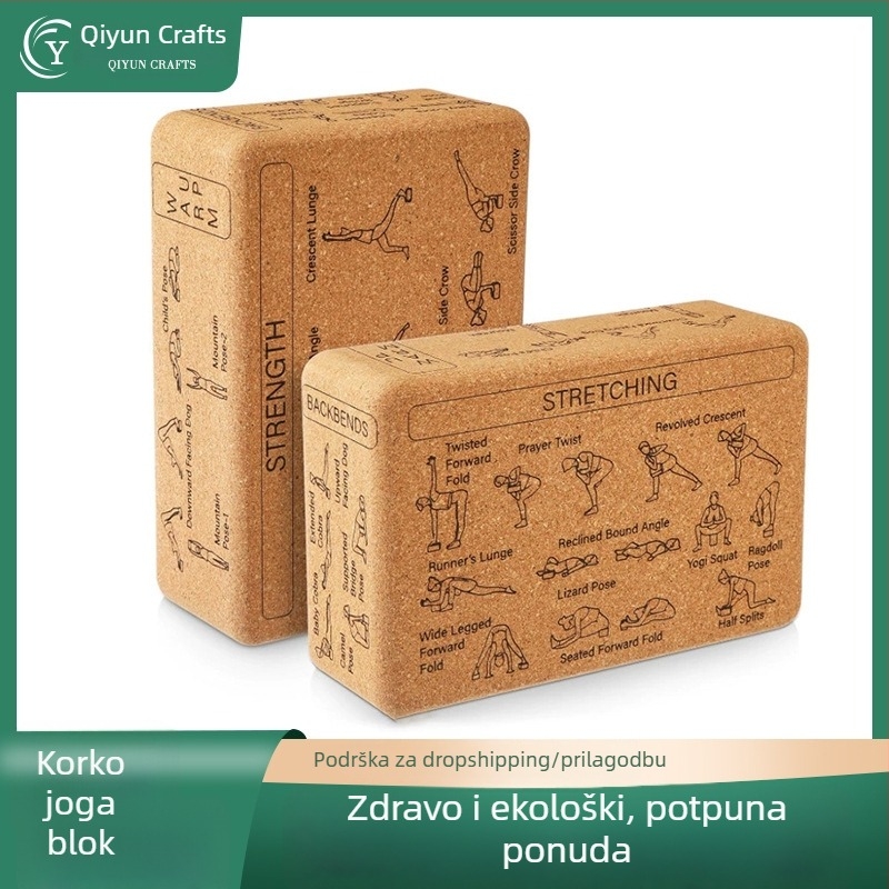 Blok za jogu od prirodnog pluta s usmjeravanjem poza, za početnike, mogućnost prilagođenog logotipa