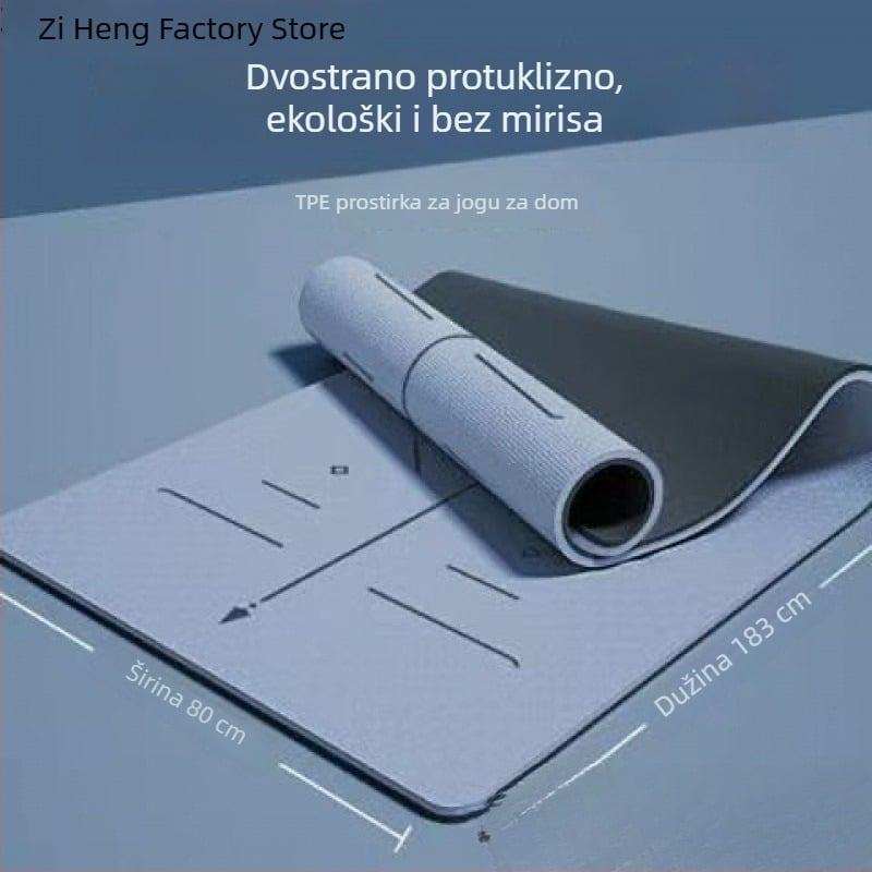 TPE joga podloga za kućnu upotrebu, za početnike, produžena, šira i deblja, protuklizna, apsorpcija šokova i zvučna izolacija, jednobojna, 185 cm x 66 cm, 8 mm