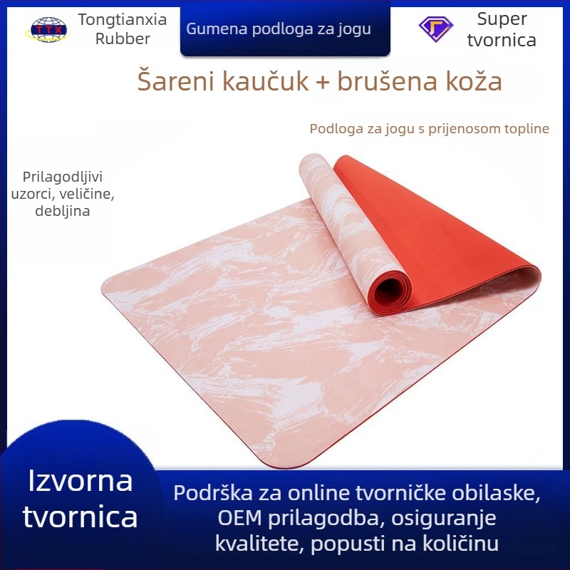 Joga podloga od prirodne gume PU, upija znoj, dišeća, protuklizna suede površina, extra velika 1830×680 mm