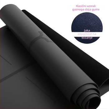 Joga prostirka od prirodnog kaučuka s PU premazom, protiv klizanja na suho i mokro, debela i šira, prozračna, s graviranom linijom držanja tijela i logotipom, dimenzije 183 cm x 68 cm