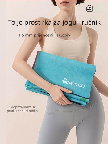 Joga prostirka od velura i prirodnog kaučuka s navlakom ručnika za prostirku, ultra-tanka, protuklizna, prijenosna i sklopiva