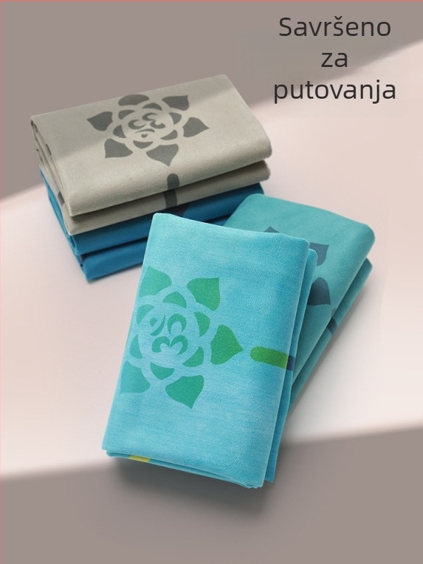 Joga prostirka od velura i prirodnog kaučuka s navlakom ručnika za prostirku, ultra-tanka, protuklizna, prijenosna i sklopiva