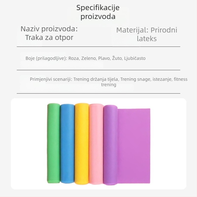 Ekološki latex fitness elastična traka – višenamjenska traka za jogu i istezanje, s mogućnostima prilagođavanja specifikacija
