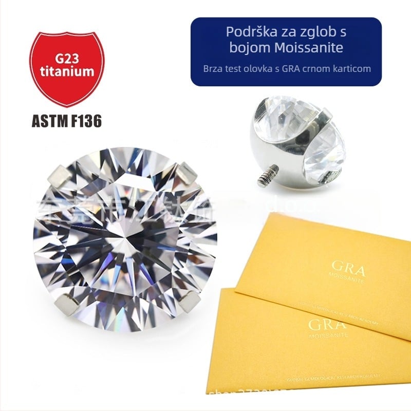 RAYAHJ Titan Moissanite Naušnice, Kandžasta Postavka, G23 (ASTM F136), Unisex, Jednostavan Dizajn