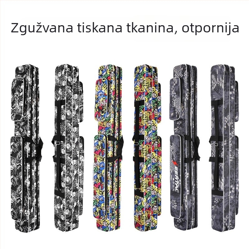 Torba za morski ribolov, troredna platnena torba s pretincima za mamce, štap i mulinetu