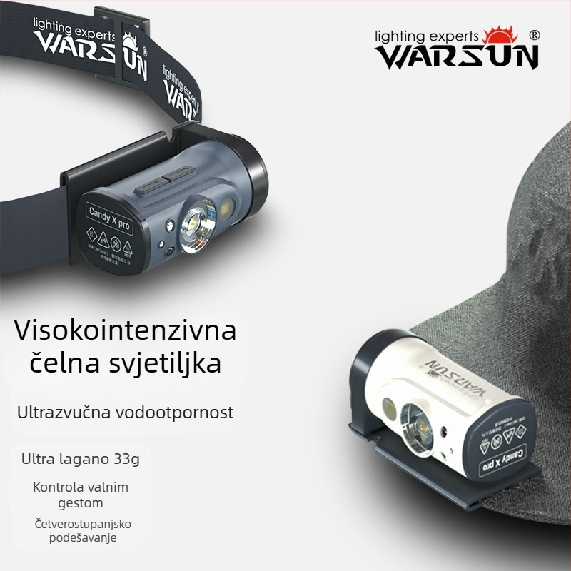 Walmon CandyX čelna lampica s klipom za kapu, senzor indukcije, LED, punjiva, domet 100–200 m