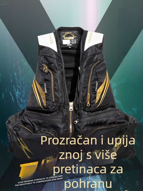 Urade Životni prsluk za kameniti ribolov za odrasle, Velika plovnost, 6 džepova, Oxford tkanina, Prijenosni prsluk za ronjenje